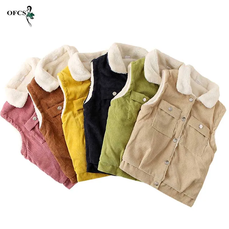 

New Kids Warm Vest Winter Girls Boys Thicken Waistcoat Corduroy Outerwear Vest Children Clothes Cotton Jackets Vest For 2-10Year