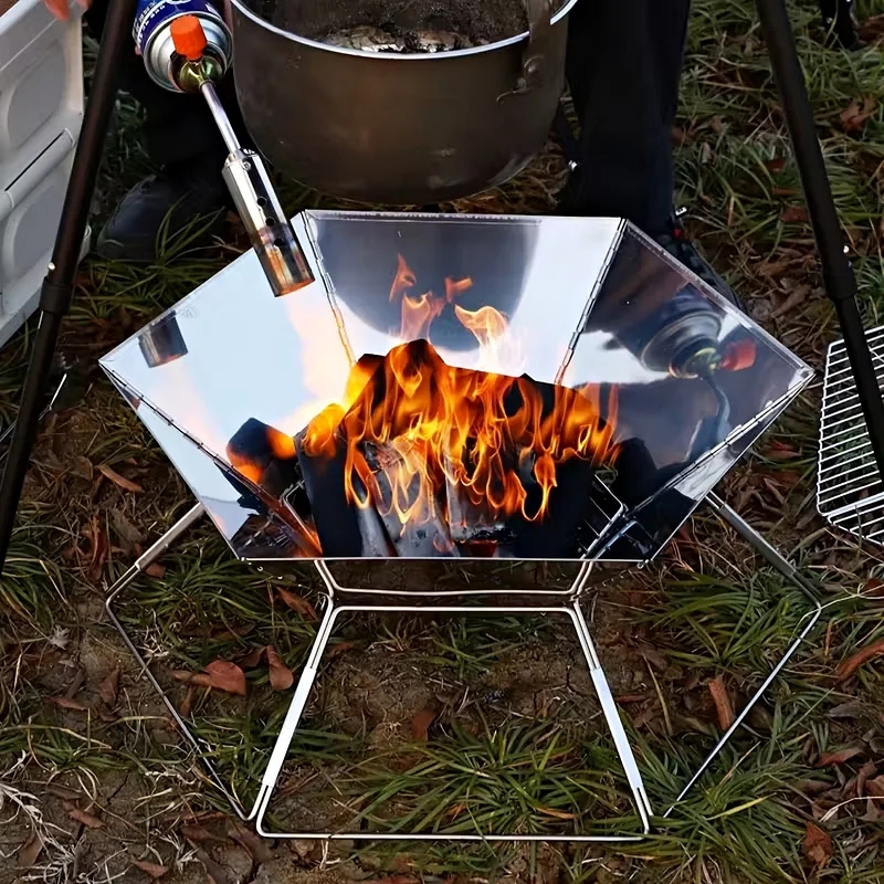 Klappbarer Edelstahl-Grill für den Außenbereich, Campingkocher, Feuerstelle, rostfrei, leicht, tragbarer Kochherd für Picknick und Camping – Detail 6