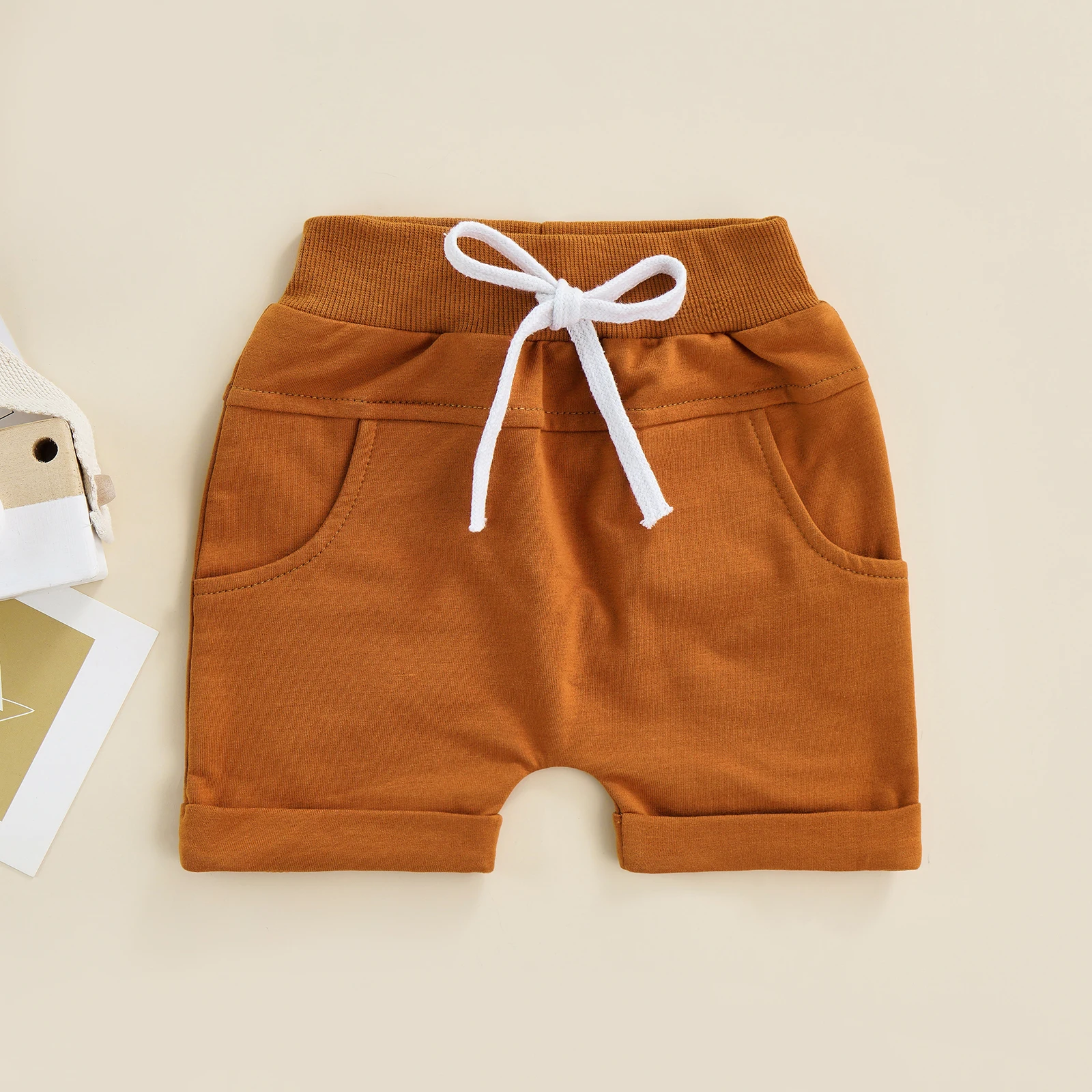 Casual Baby Boys Shorts Newborn Baby Summer Solid Color Shorts Toddler Cotton drawstring Short Pants 0-3Y