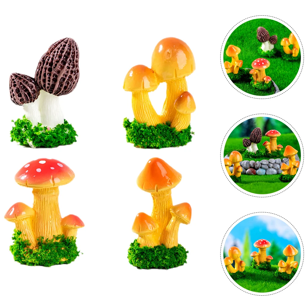 

4 Pcs Micro Landscape Ornament Mushroom Figurines Mini Ornaments Decors Bathroom Decorations Small