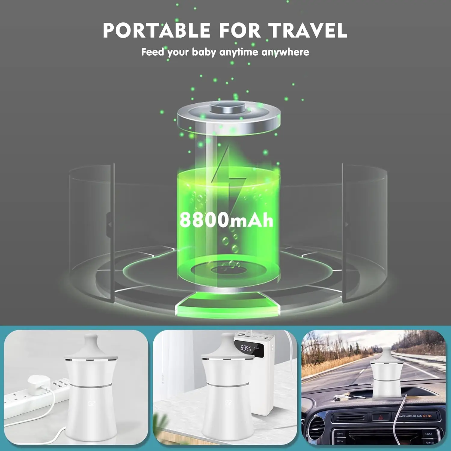 Bottle Warmer Portable Bottle Heater For Baby Breastmilk & Formula Milk 8800mAh USB Charge Fast Heating&Defrosting Wireless