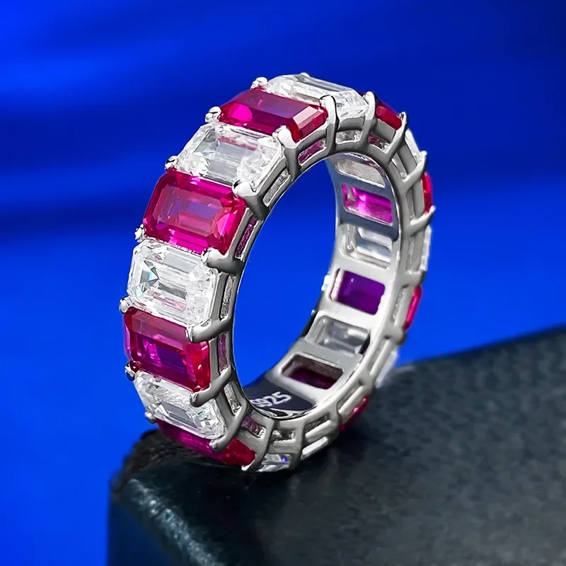 

Eternity Ruby Diamond Ring 100% Real 925 Sterling Silver Party Wedding Band Rings for Women Men Engagement Jewelry Gift