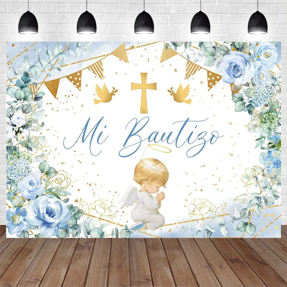 Mocsicka mi Bautizo Batismo Pano de Fundo Deus Abençoa Cruz Menino Menina Batismo Festa Banner Anjo Recém-nascido Foto Fundo Photoshoot - Image 2