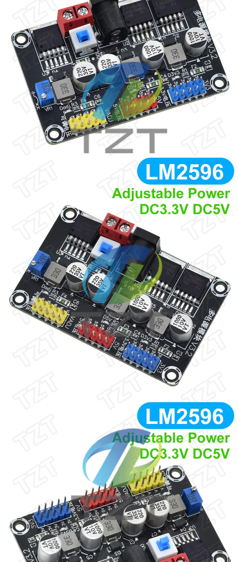 1/2PCS DC7-25V zu DC3.3V/5V Multifunktions-LM2596 einstellbares Abwärtsmodul, geregeltes Stromversorgungsmodul – Detail 5