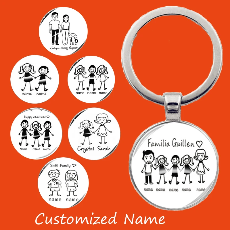 Customized Name Keychain, Cute Family Keychain, Happy Family Name