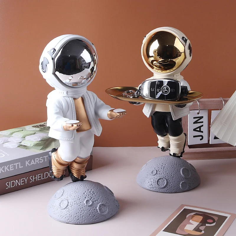 

30cm Floating Astronaut Statue With Metal Tray Resin Spaceman Large Sculpture Key Tray Holder Living Room Home Interior Decor