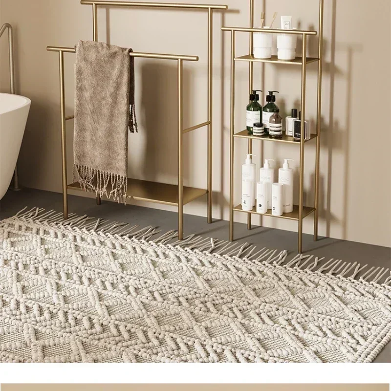 Luxurious Bathroom Towel Rail Dual-Pole Storage Floor-to-Ceiling Shelf Light Luxury Design Ample Storage Solution