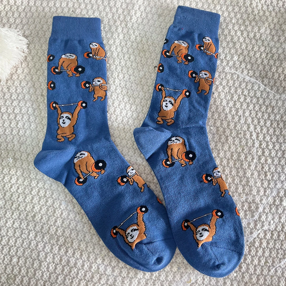 1 Pair Unisex Mid-calf Socks With Cute Sloth Bodybuilding Weightlifting ...
