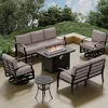 7-Seater Aluminum Patio Furniture Set with Fire Pit Table & Swivel Chairs Outdoor Conversation Set Modern Metal Thick Cushions 2