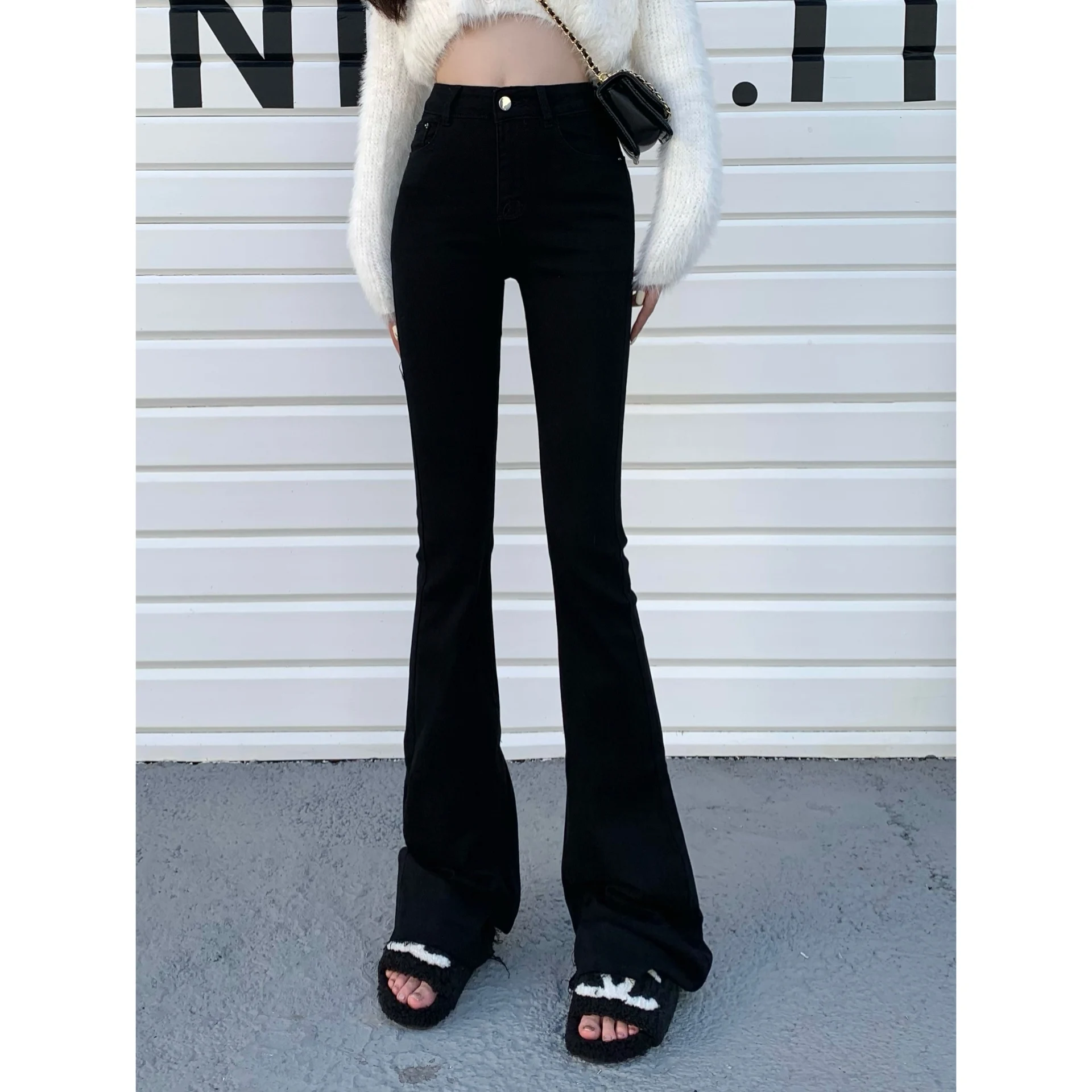 Fit For 160-170cm Height High Waist Leggy Flare Jeans For Women Chic Streetwear Slim Long Boot Cut Denim Pants Lady Jeans