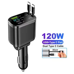Versatile Car Phone Charger with Retractable Cords and Volt Display (For Android)