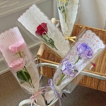 Set di 10 Sacchetti Impermeabili per Confezionamento Fiori, Buste Trasparenti Colorate per Rose, Materiale Floreale Romantico