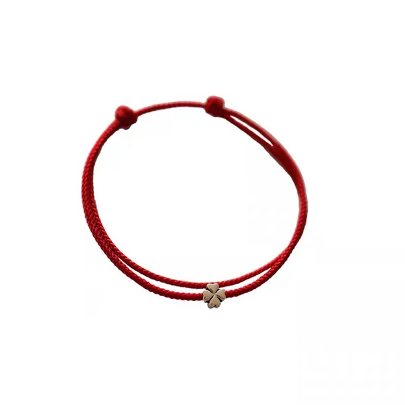 Mini Fashion Four-leaf Clover Red Thread String Bracelet Lucky Red Handmade Rope Charm Bracelet For Women Men Jewelry