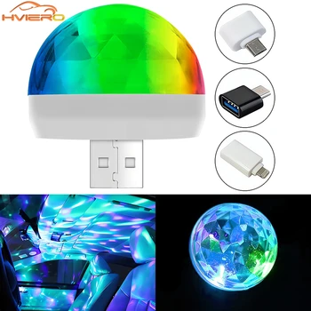 Car Led Auto Lamp USB Ambient Light DJ RGB Mini Colorful Music Sound USB-C Interface IOS Holiday Party Karaoke Atmosphere Bulbs 1