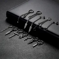 BONISKISS 12pairs Men Women Stainless Steel Cross Chain Feather Spike Rivet Ball Hoop Earrings Drop Dangle Huggied Ear Studs Set 2