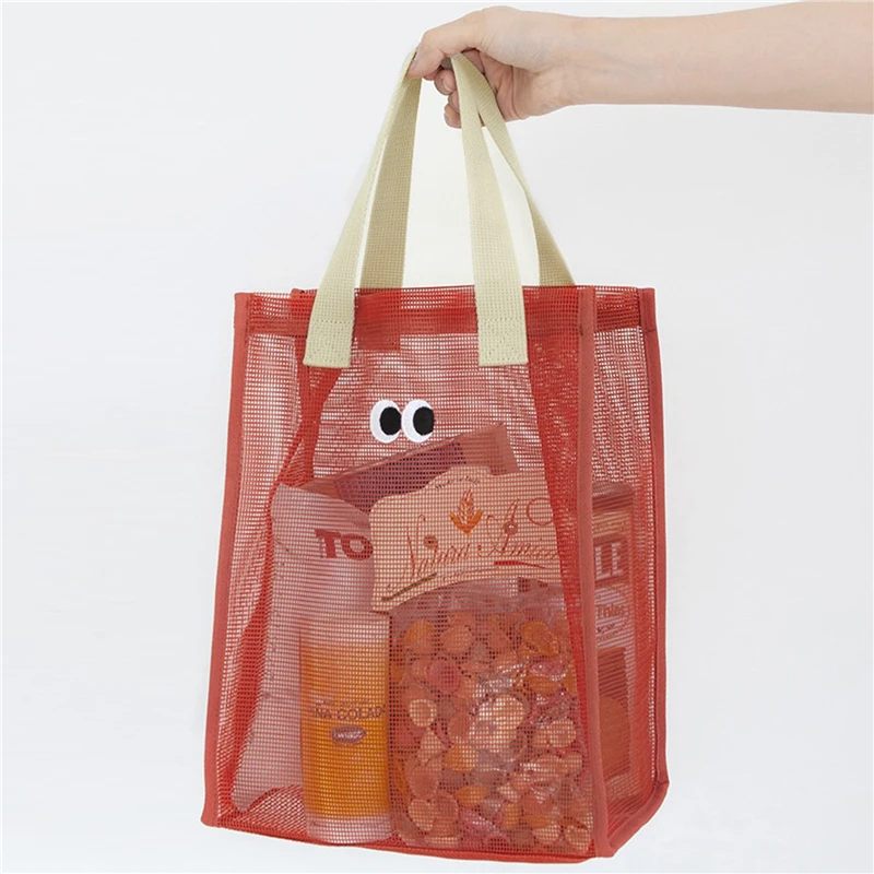 Women Summer Beach Bag Lovely Eye Print Ladies Casual Handbag Tote Bag Large Capacity Mesh Fabric Reusable Swimming Shoulder Bag 3