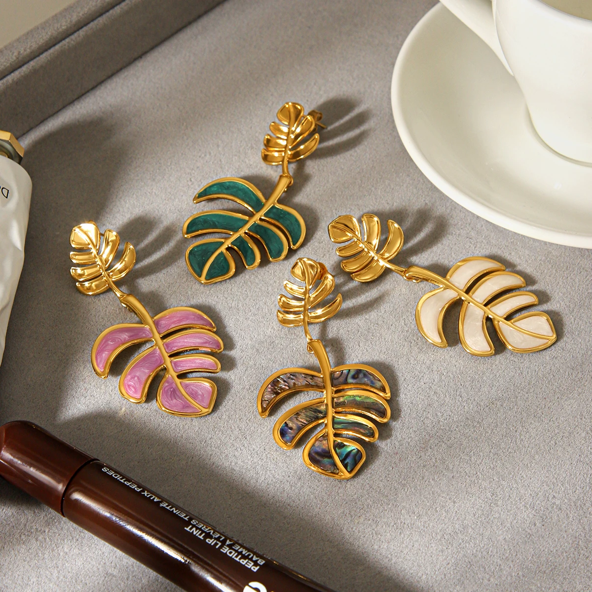 Huang Chao Big Leaf Anhänger Declaration 18k PVD vergoldet Edelstahl Damen Ohrringe Schmuckset Mode Festival Geschenk – Detail 9