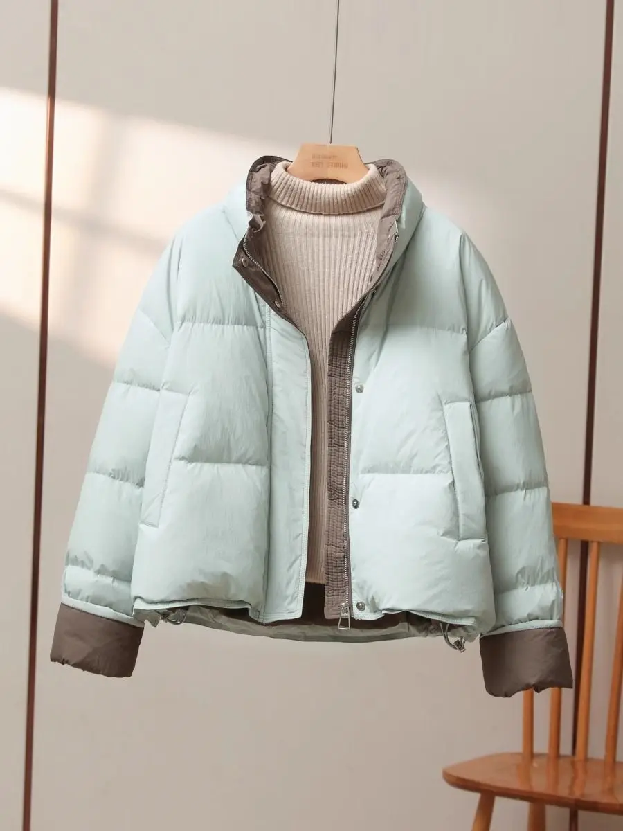 Women's Winter Top Coat Cotton Coat Stand-up Collar Color Block Thickened Simple Comfortable Casual Design Fashion Versatile New