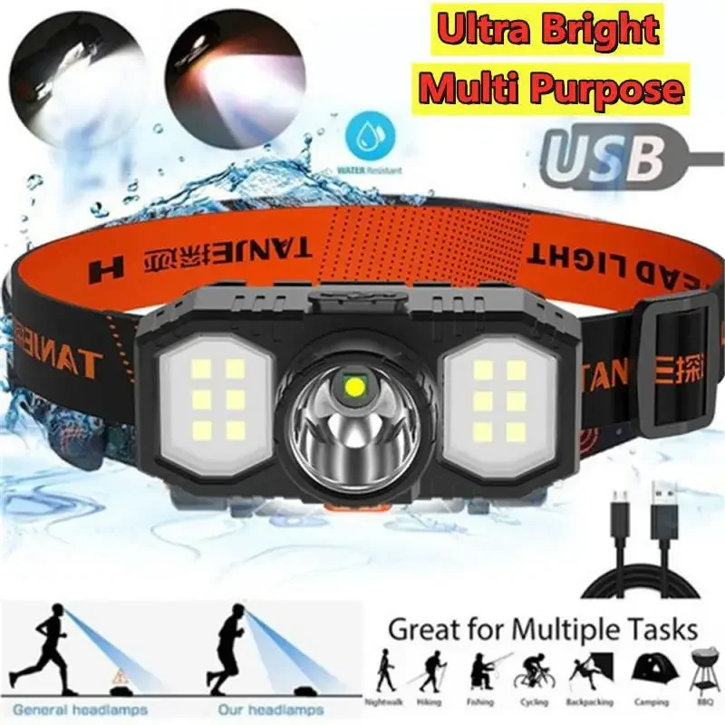 

Camping Headlamp Built-in 18650 Battery Led Headlight USB Rechargeable Lantern Waterproof Fishing Flashlight Outdoor Head Lamp