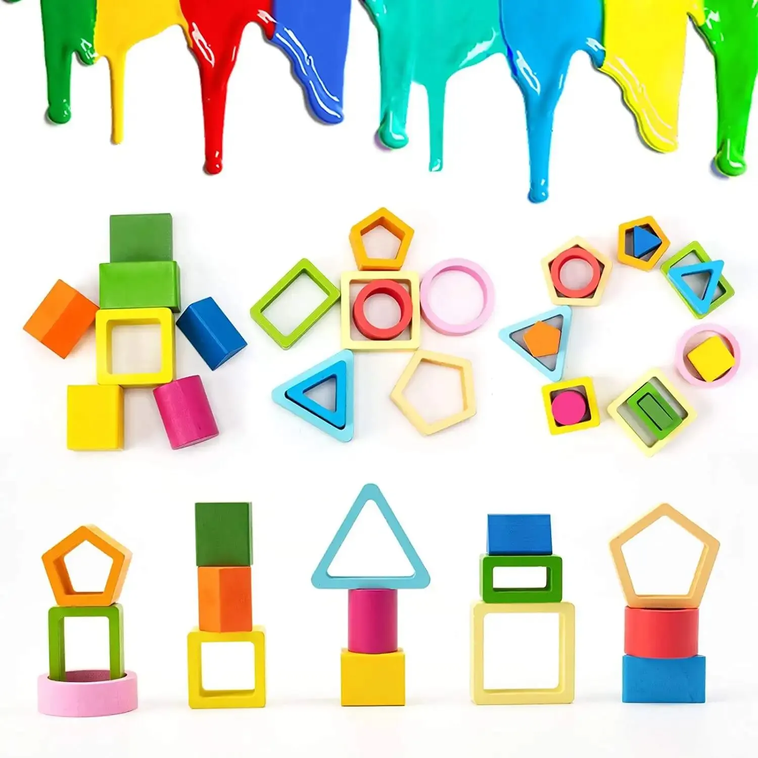Children's Wooden Category Stack Toy Education Color Shape Classification Instrument Puzzle Toys 2