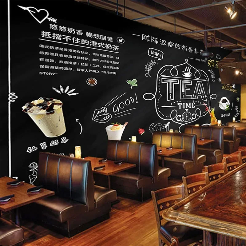 Custom Photo Papel De Parede  Wallpaper 3D Blackboard Milk Tea Restaurant Cafe Bar Background Wall Murals Personality обои