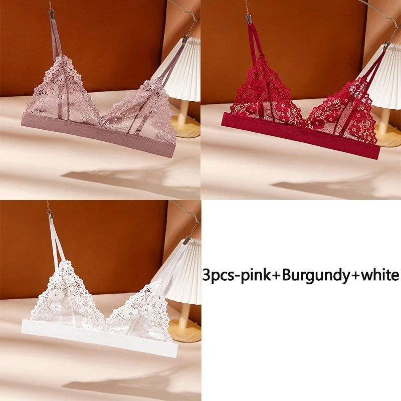 3PCS Women's Seductive Comfort Bralettes Unlined Lace Bra