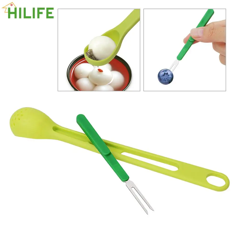 Stainless Steel Fruit Fork 2 in 1 Colander Spoon Filter Cooking Tools Canned Fruit Juice Filtering Spoon Long Handle Strainers kitchenware accessories