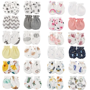 6 paia/lotto Guanti per neonati Stampe di cartoni animati Guanti per neonate Guanti per protezione per il viso per neonati Guanti per neonati Regalo per la doccia 100% cotone