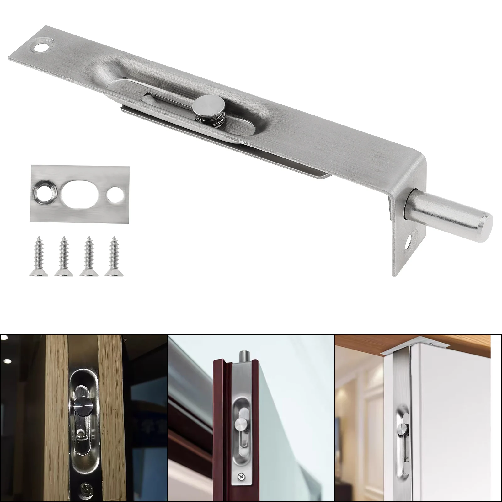 1pc 6 Inch Heavy Duty Slide Lock Bolt Door Lock,Stainless Steel Concealed Double Door Latches