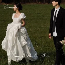 SONDR Korean Short Sleeves Wedding Dress Square Collar Custom Made Formal Prom Dress 웨딩드레스  A-Line Taffeta Evening Gown Bridal