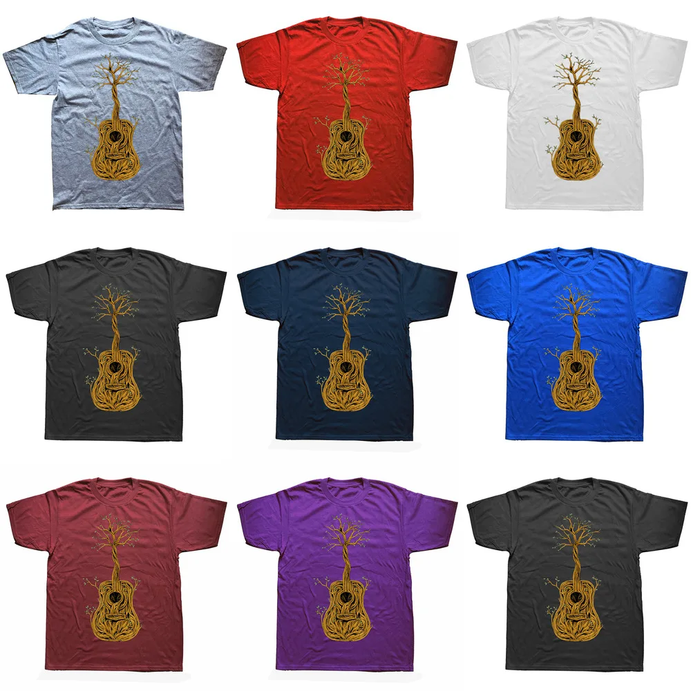 Acoustic Guitar Tree of Life Nature Guitarist T Shirts Artistic Streetwear Short Sleeve Christmas Gifts T-shirt Mens_voghion.com