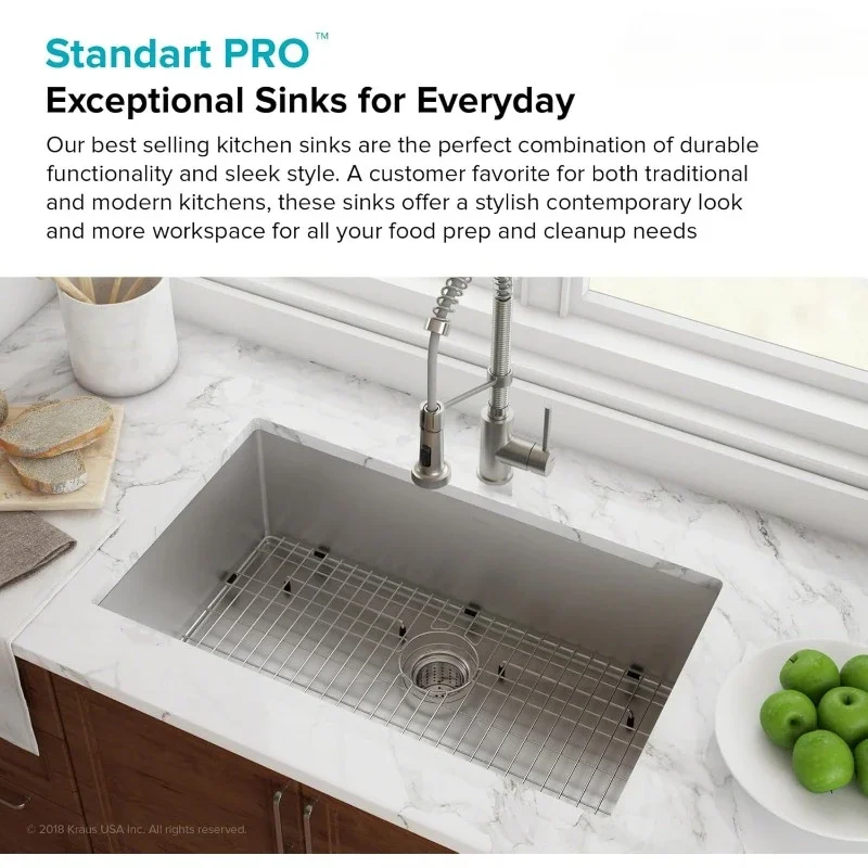 28-inch 16 Gauge Undermount Single Bowl Stainless Steel Kitchen Sink, KHU100-28 3