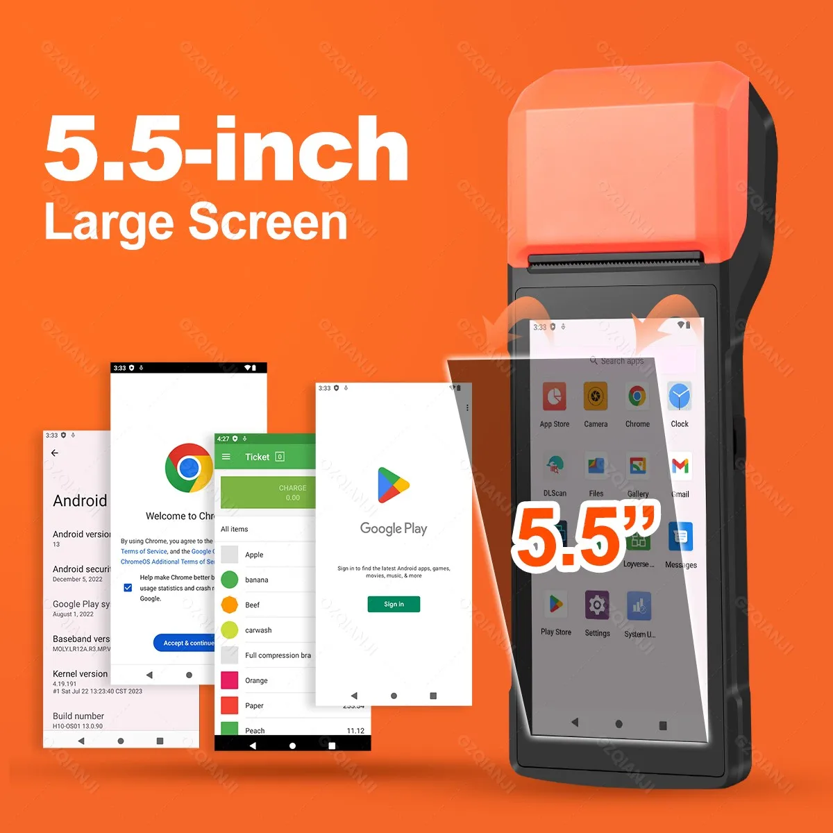 Android 13/14 POS Terminal Machine 5.5" Touch Screen Built-in 58mm Bluetooth Thermal Receipt Printer Wifi Support Loyverse app