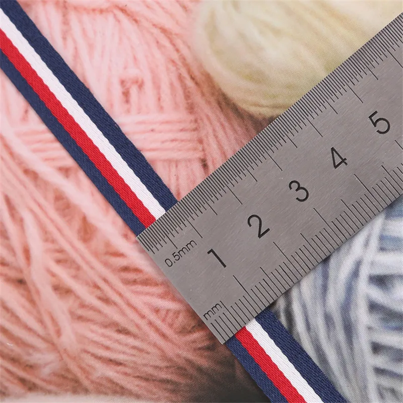 1CM 2CM French Color Blue Red White Polyester Dense Striped Color Woven Tape Ribbon 5Yards/50Yards