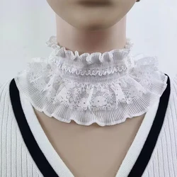Elegant High Neck Ruffled Lace Collar Scarf Accessory in Black and White (White)