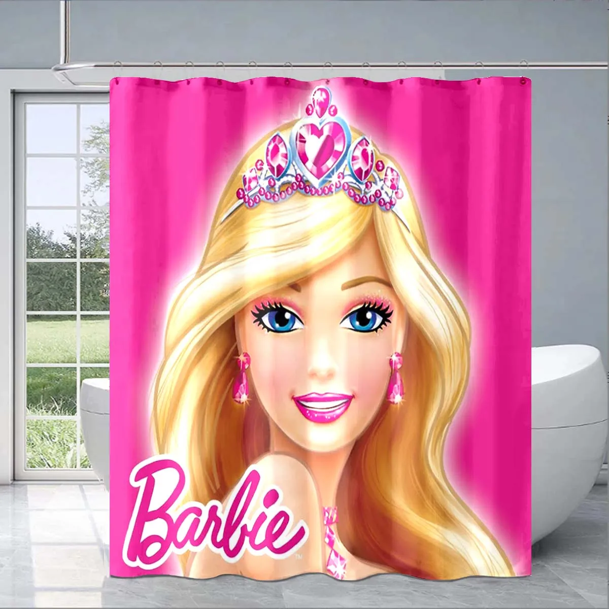 Cute Barbie Cartoon Shower Curtain 3D Printing Waterproof Bathroom