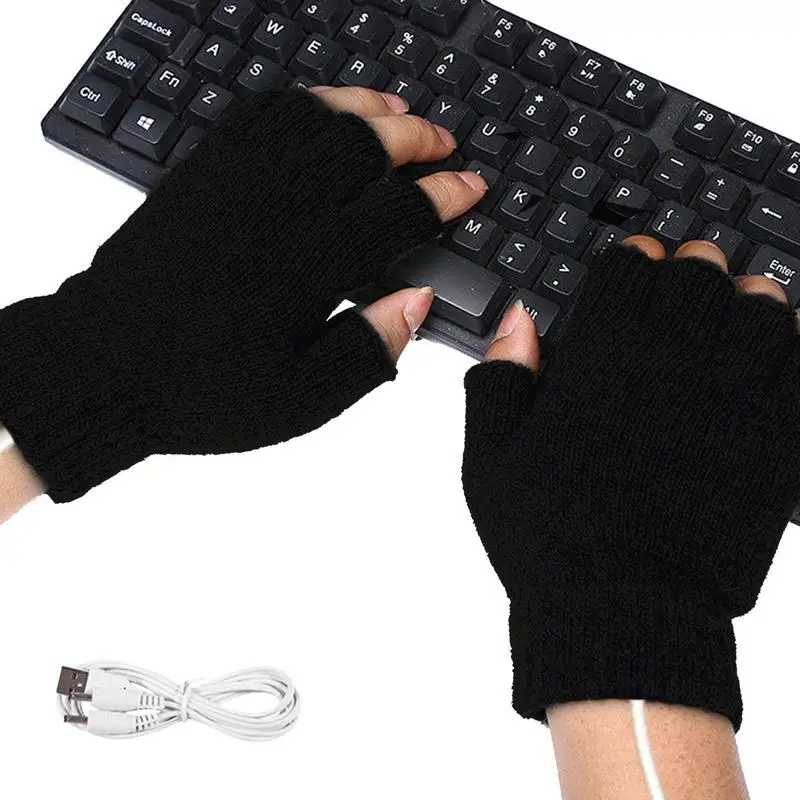 

USB Electric Heating Gloves Heated Fingerless Gloves Recharging Knitted Half-Finger Mittens Knitted Laptop Keep Warm Gloves