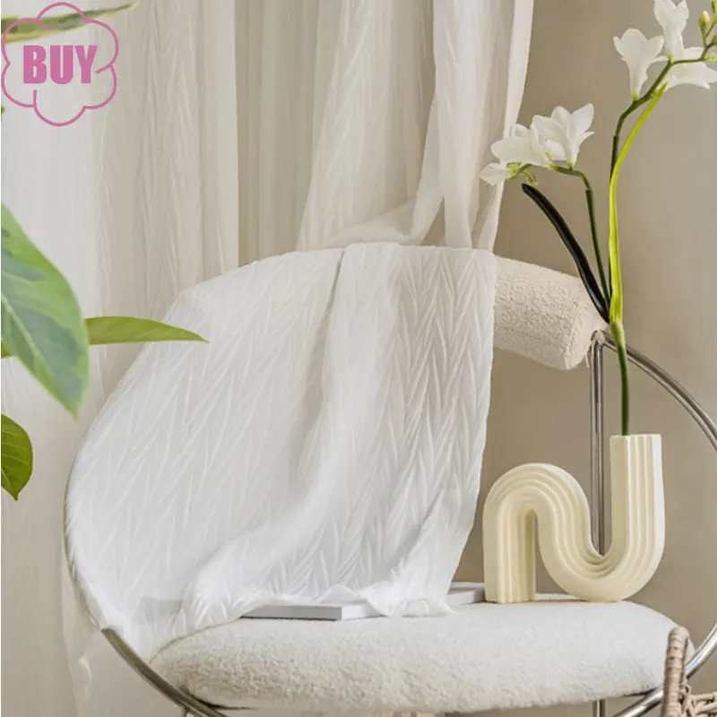 

2024 New Japanese Style Curtains for Living dining Room Bedroom Window Screens Curtains Translucent White Tulle Chiffon Curtains