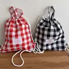 Kids Backpack Drawstring Closure Kids School Bags Children's Plaid Backpack For Boys Girls Canvas Bag School Bags 3