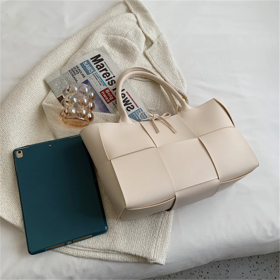 2 Set Weave Large Capacity Women's Tote Bags PU Leather Shoulder Bags for Women 2022 Fashion Lady Top-handle Bag Luxury Handbags
