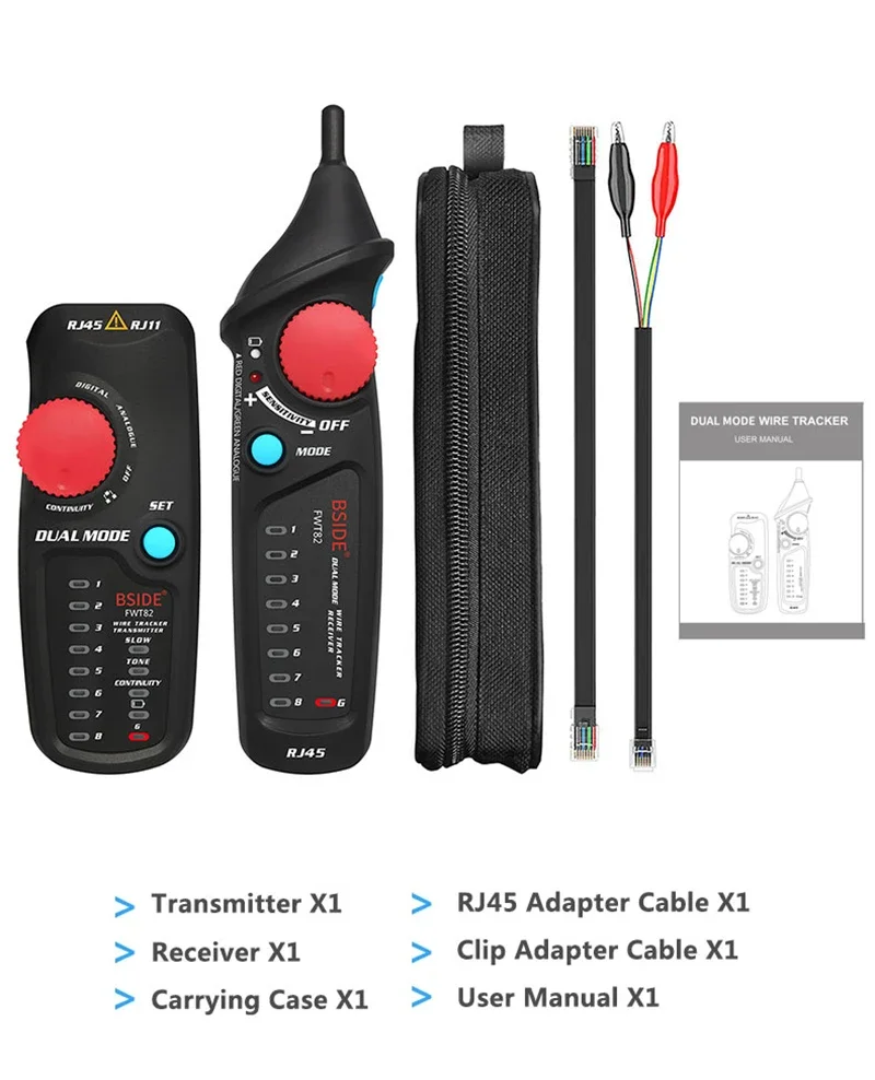 FWT82 Digital Dual Mode Network Cable Tracker Anti Interference Line Finder Ethernet LAN Tracer Analyzer Detector