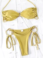 Halter Bikinis Sexy Swimsuit Women Solid Color Swimwear Hollow Out Bikini Set Two Piece Suit Summer Bathing Suits