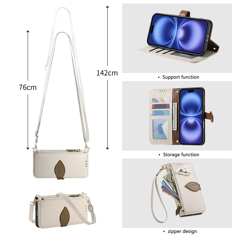 Leather Crossbody Wallet Case with Wrist Strap and Card Holder