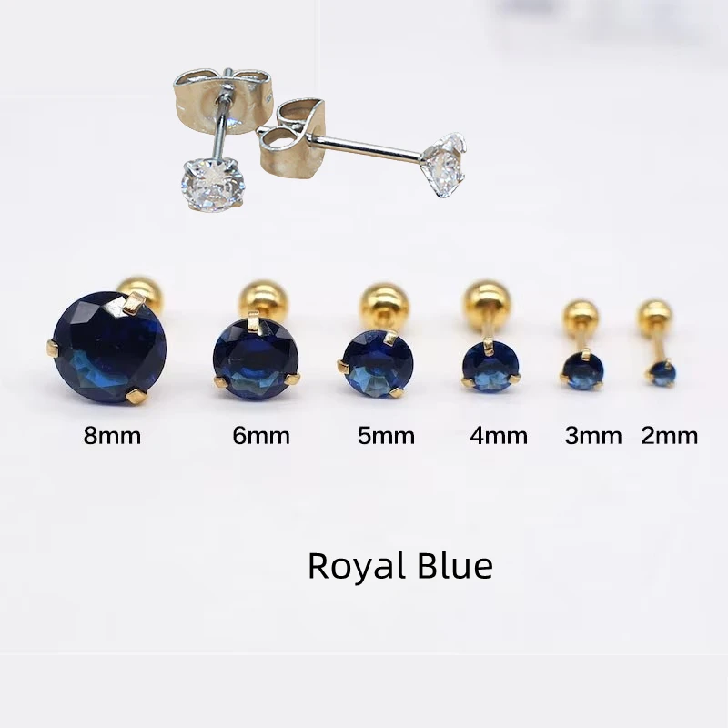 457841 * Hypoallergene runde königsblaue Glas-20G rotierende Schlaf-Ohrstecker aus Edelstahl für Frauen als Geschenk