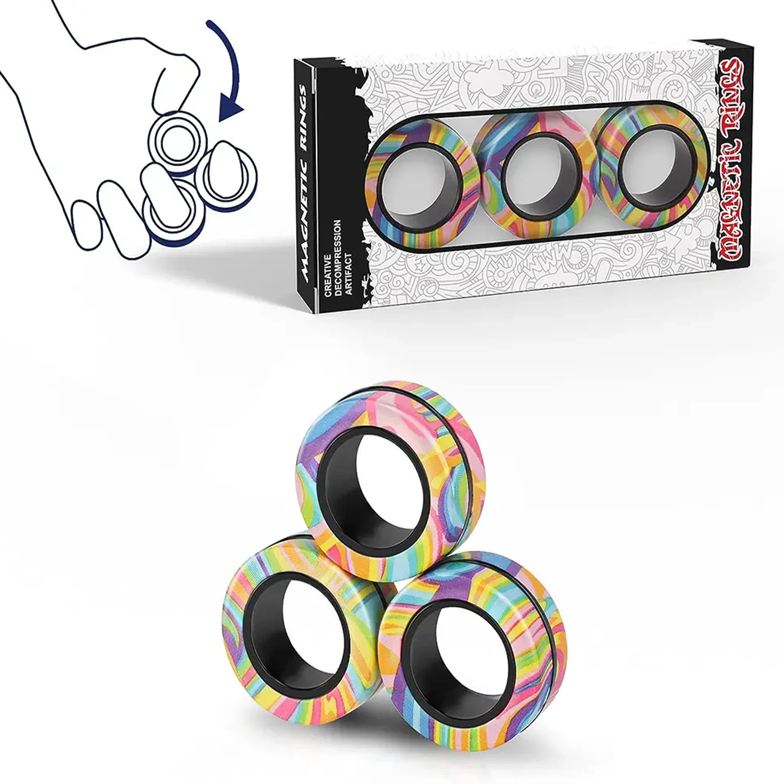 

Magnetic Rings Fidget Toy Set, Idea ADHD Anxiety Decompression Magnetic Fidget Toys Adult Fidget Spinner Rings for Relief