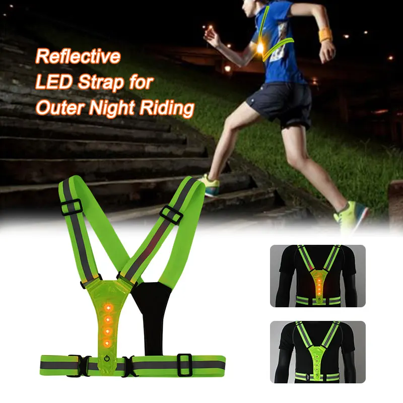 

Outdoor night running 4 LED luminous vest outdoor riding luminous vest 3 modes reflective strap Unisex