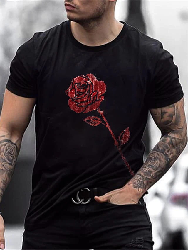 Men's Quality Fashion T-Shirts Casual Streetwear Short Sleeve Skull Hot Drill Men Clothing Tee Tops O-Neck Rhinestone Tshirt Y2K