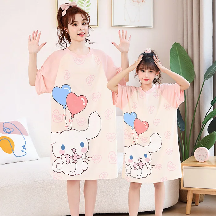 

2023 New Sanrio Cinnamoroll Kuromi Cute Cartoon Modal Childrens Nightdress Girls Short-Sleeved Summer Thin Home Clothes