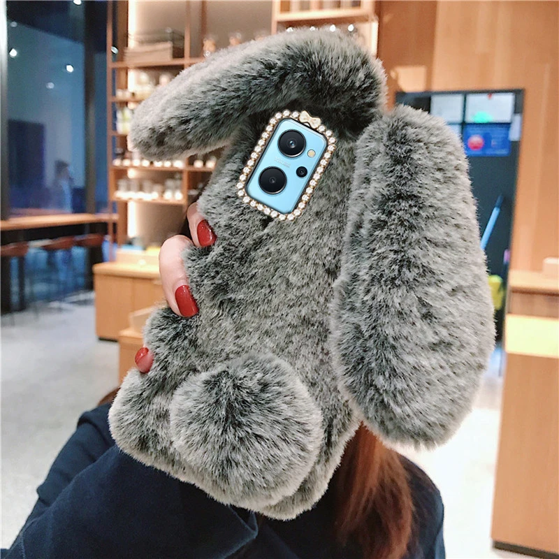 BLOTECH Custodia per Realme C33 4G Cover Peluche Morbido Peloso Ciondolo Love Inverno Soffice Caldo Hairball Protettiva Fluffy Cover Bambine Fatto a ManoCopertura Caso per Realme C33 4G,Nero