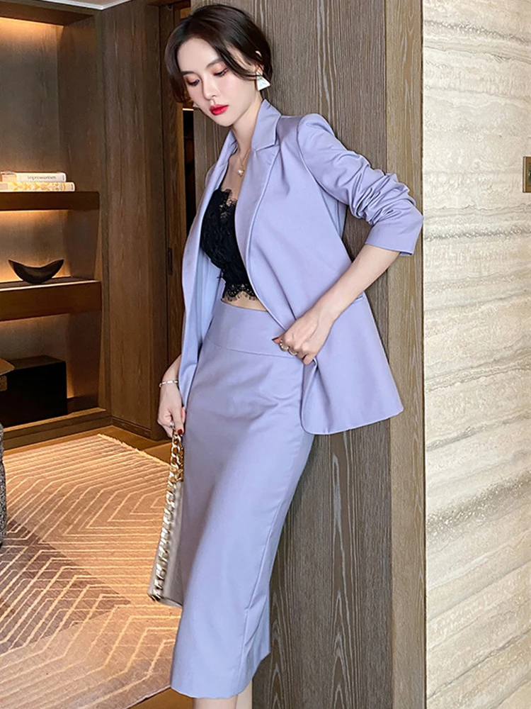 Spring Fashion OL Office Lady 2 Piece Skirts Suit Long Sleeve Belt